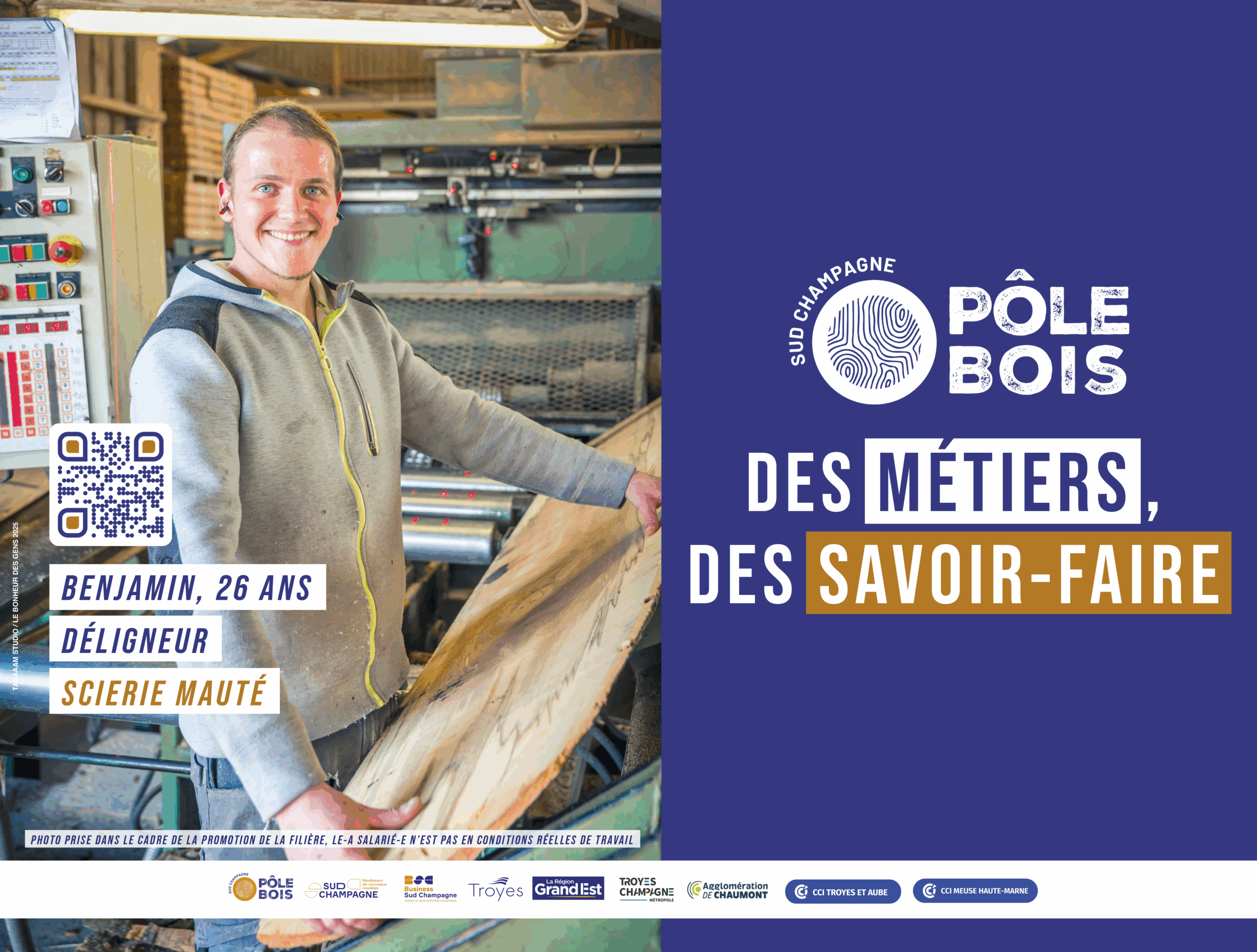 Benjamin, déligneur, dans une scierie.