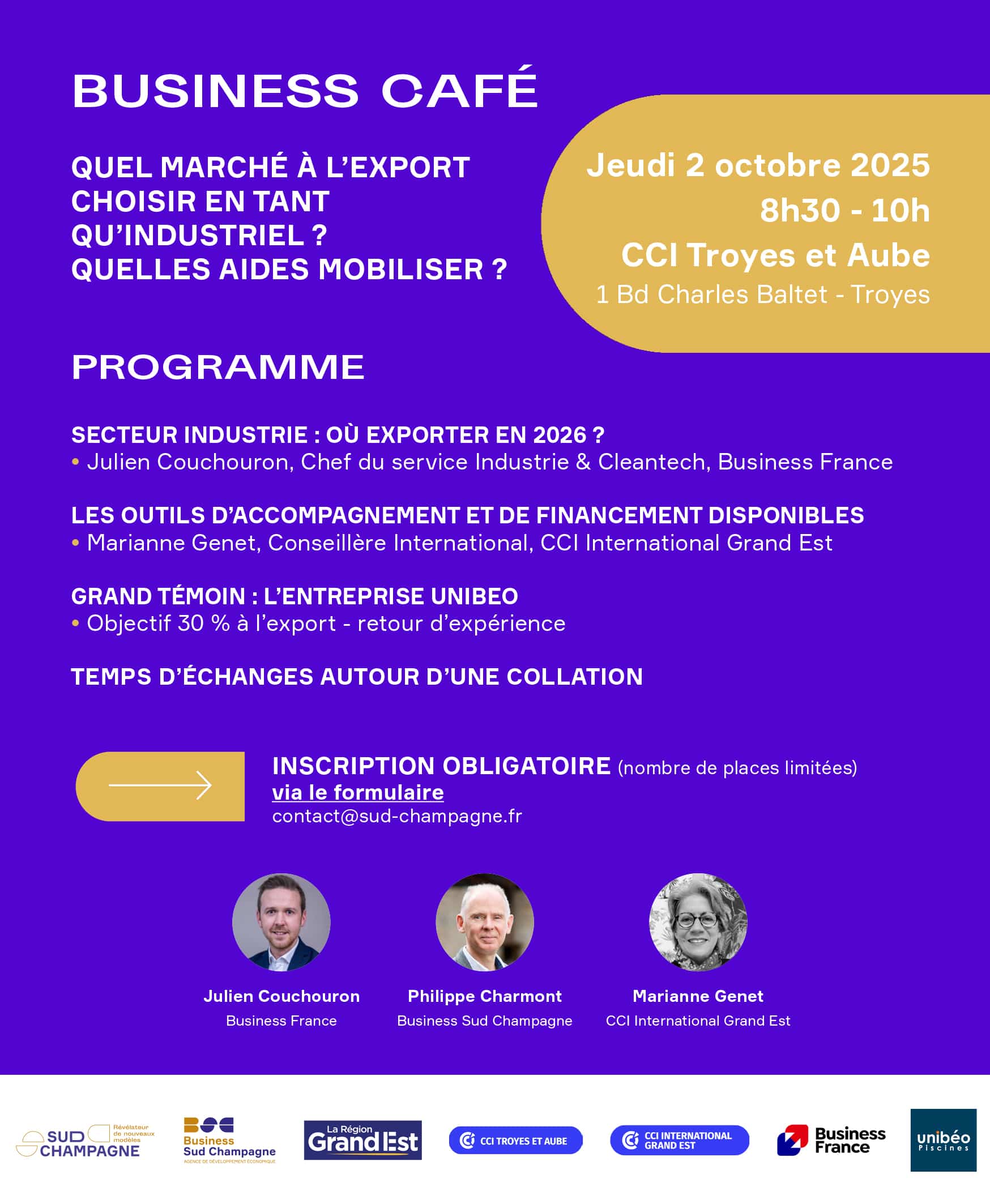 Affiche pour un événement d'exportation à Troyes.