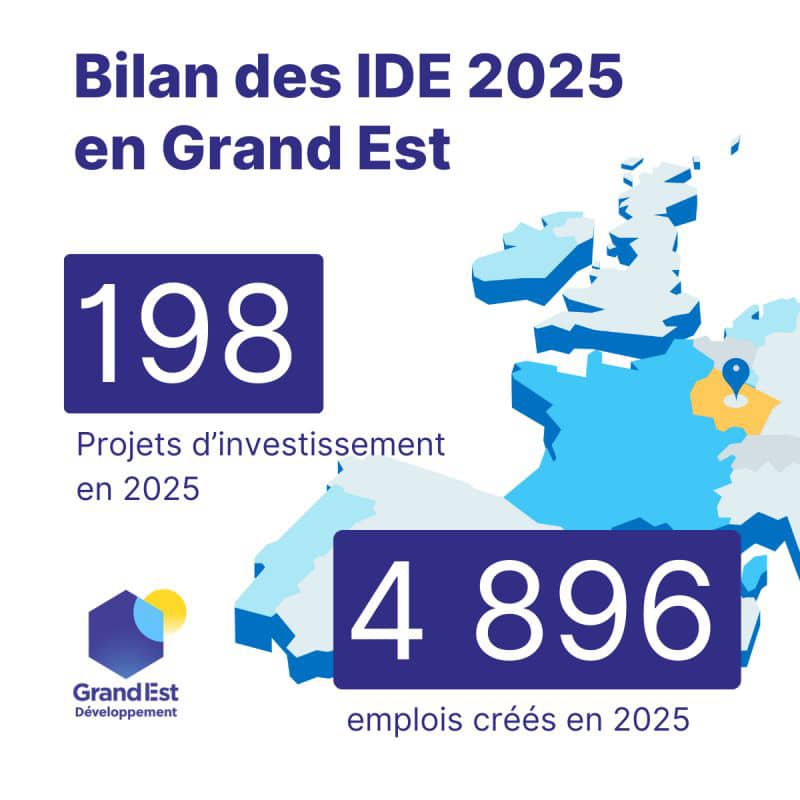 Investissements et emplois Grand Est 2025 carte.